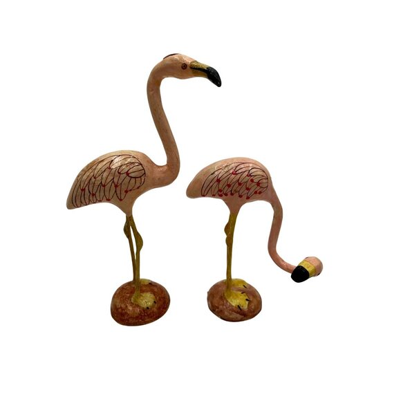 Handcrafted Pink Flamingo Figurines Set Of 2 With Detailed Feathers & Sturdy Bas - Picture 1 of 6